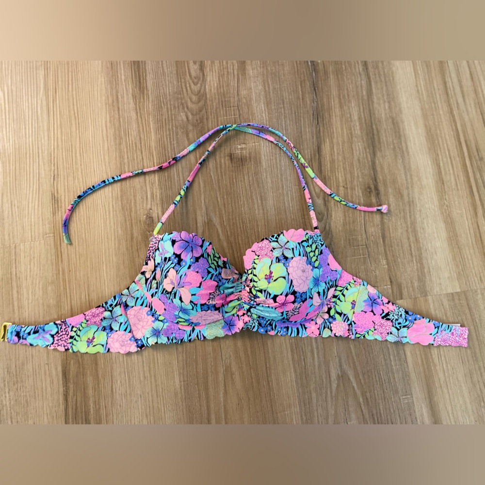 ❤️‍🔥❤️‍🔥Victoria's Secret Neon Colorful Floral Halter Bikini Adjustable Bra Hook